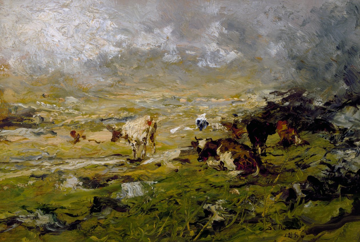 牛が放牧されている山の風景 作： ロレンツォ・デレアーニ