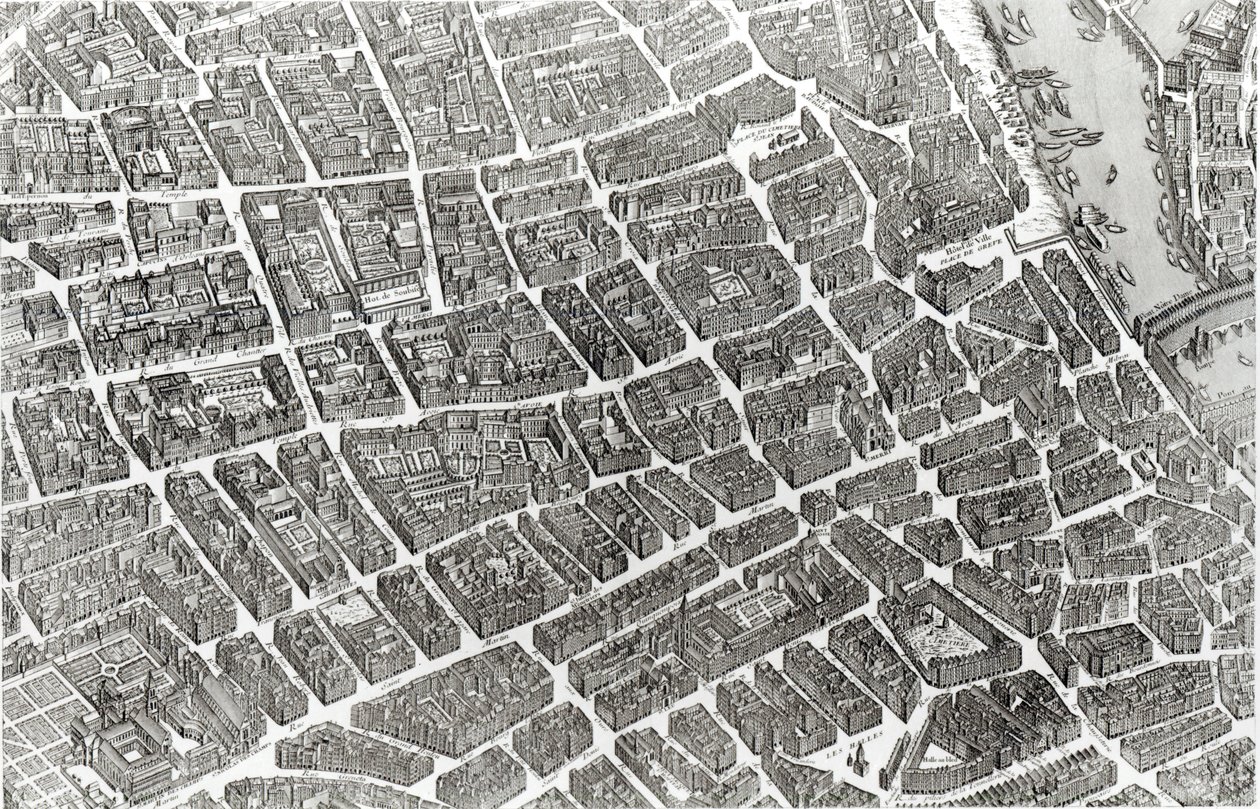 1734〜39年にクロードルーカスによって刻まれた「Plan de Turgot」として知られるパリの計画（詳細） 作： ルイス・ブレテス