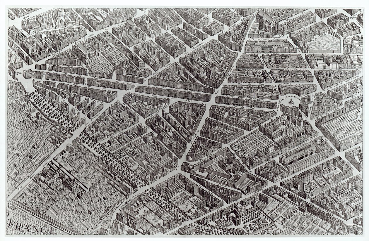 1734〜39年にクロードルーカスによって刻まれた「Plan de Turgot」として知られるパリの計画（詳細） 作： ルイス・ブレテス