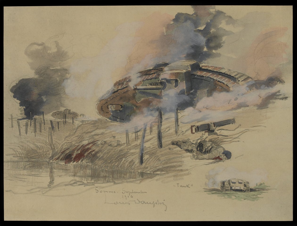 1916年9月、ソンムの戦車（紙と鉛筆） 作： ルイ・ドーフィン