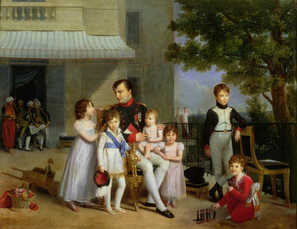 セントクラウドのテラスでの甥と姪とのナポレオンボナパルト（1769-1821）の肖像、1810 作： ルイ・デュシス