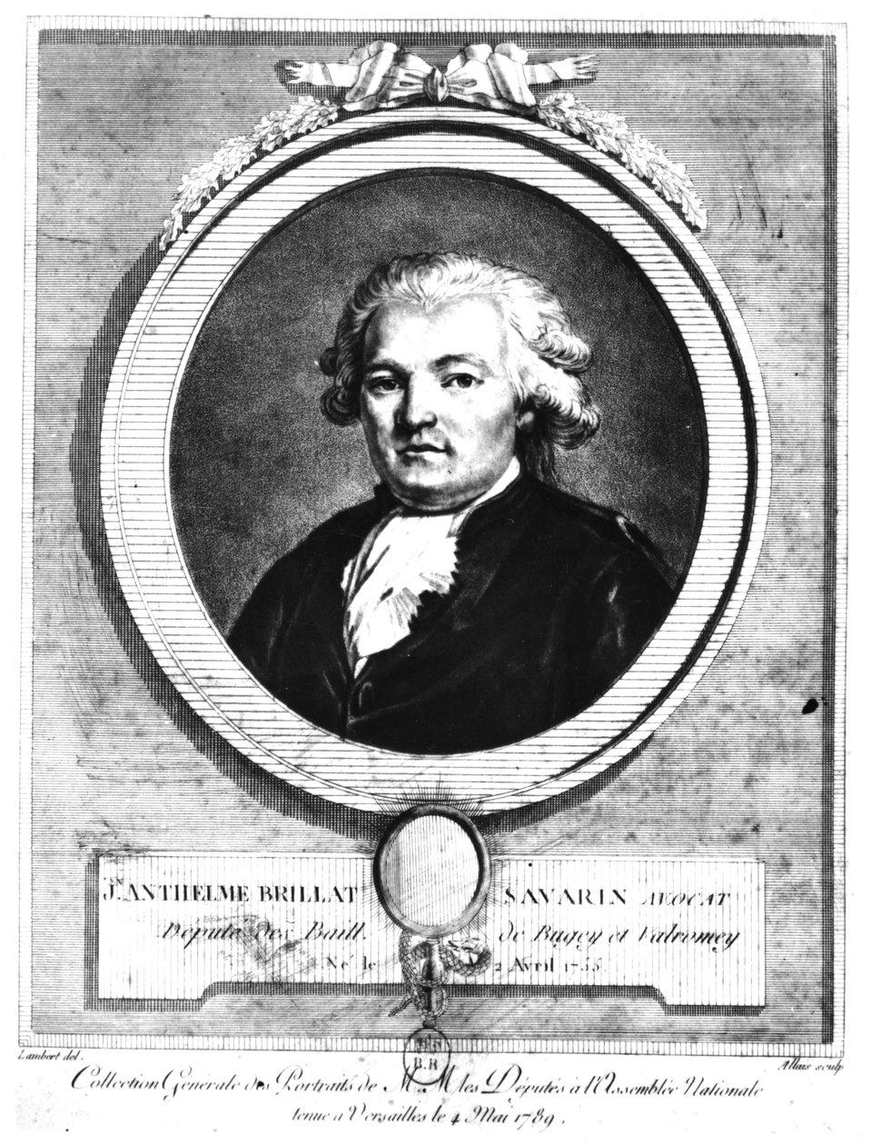1789年5月、ランベールによって彫刻されたジャンアンセルムブリヤサヴァリン（1755-1826）の肖像 作： ルイ・ジャン・アレー