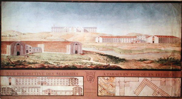 タバコ乾燥工場の透視図、1813（紙にトイレ） 作： ルイ・ミシェル・フェリポー