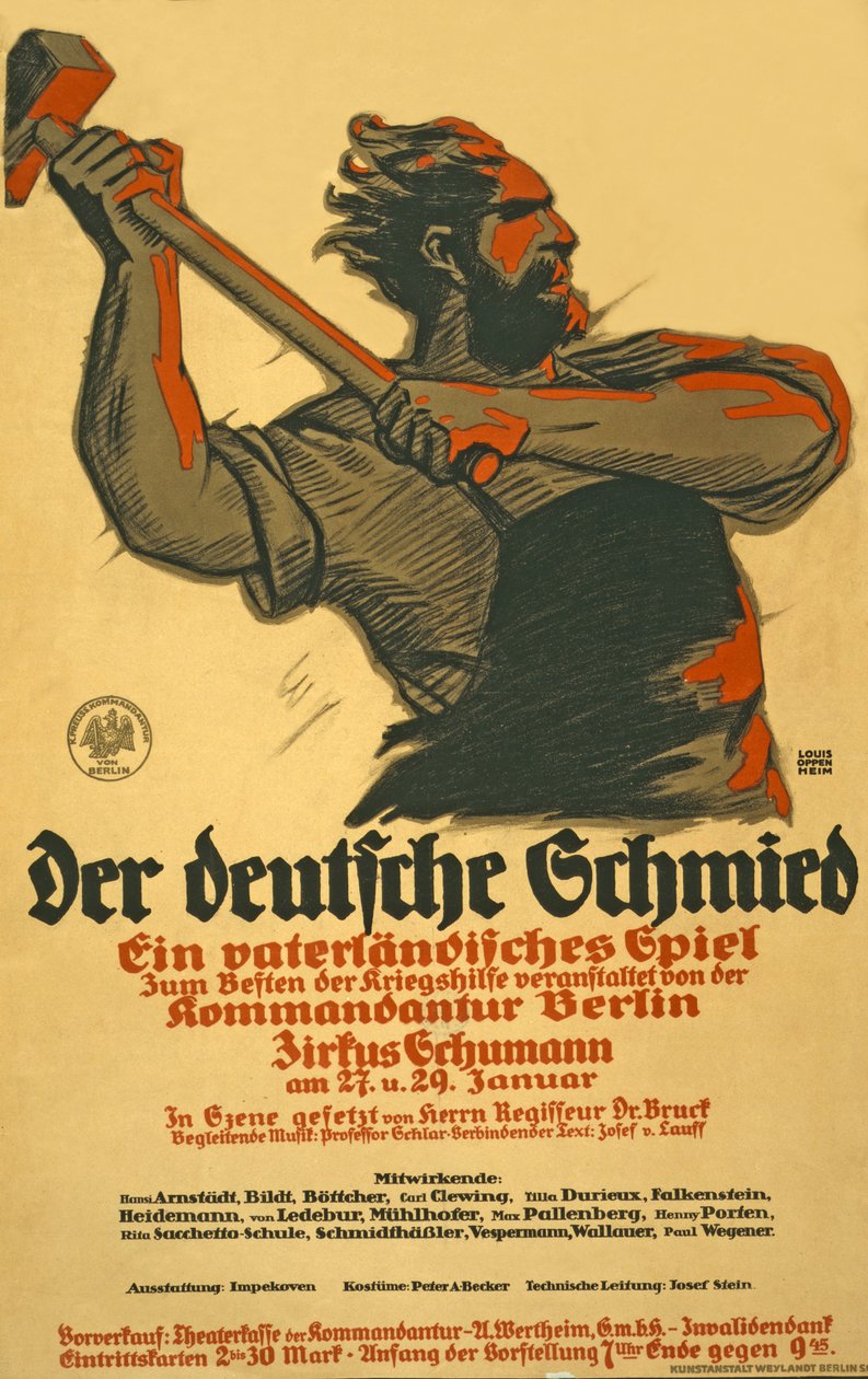 ドイツの戦争援助のための演劇を発表したポスター、c.1914-18 作： ルイ・オッペンハイム
