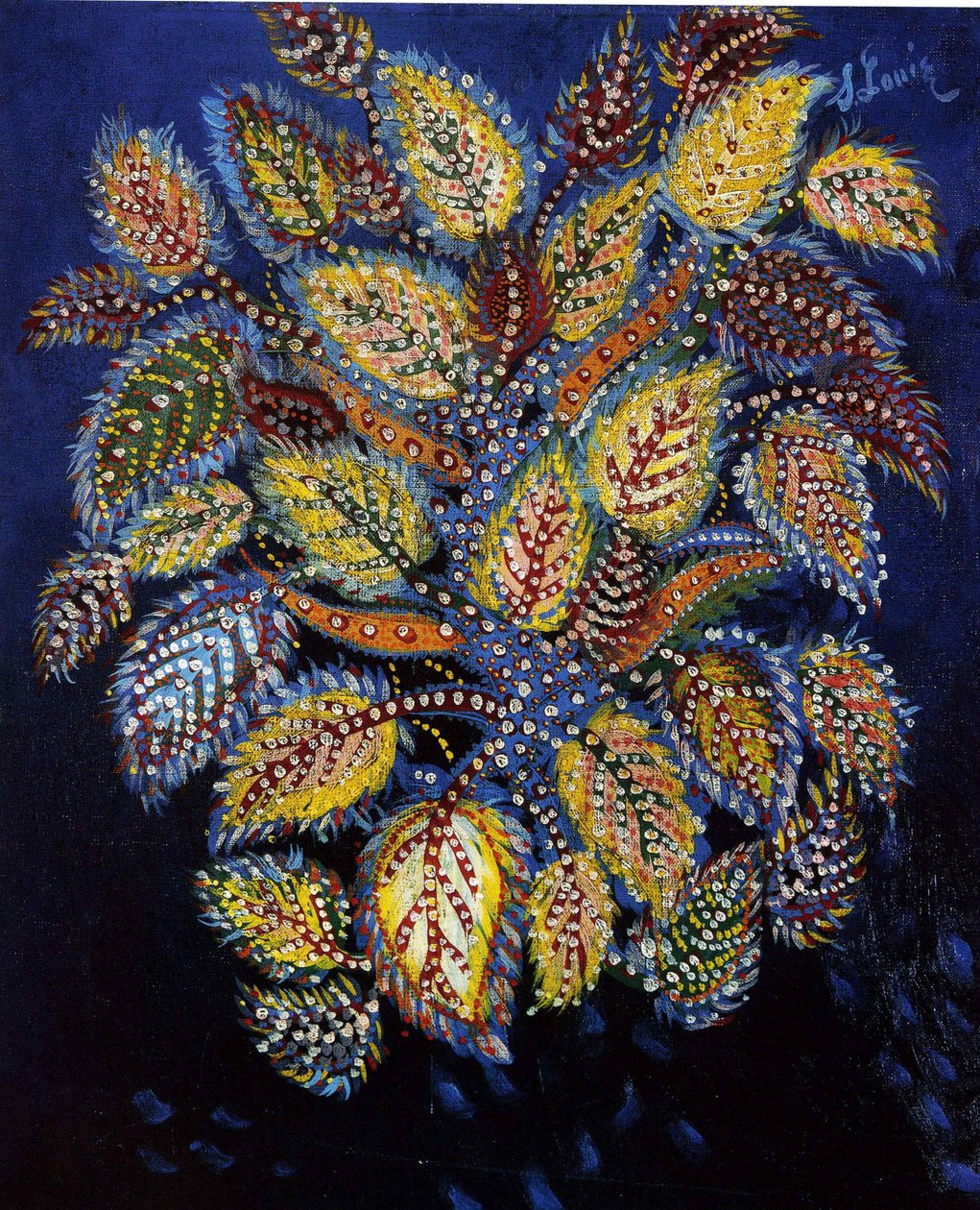 青い地にまだら模様の花、1929年。 作： ルイ