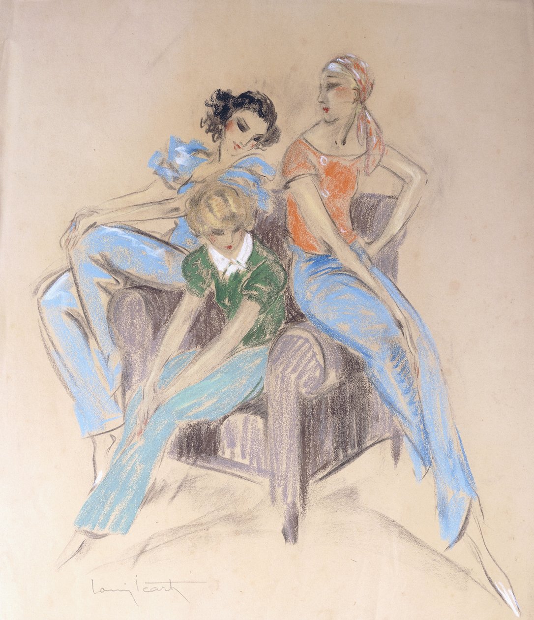 肘掛け椅子に座っている 3 人の女の子 作： ルイ・イカート
