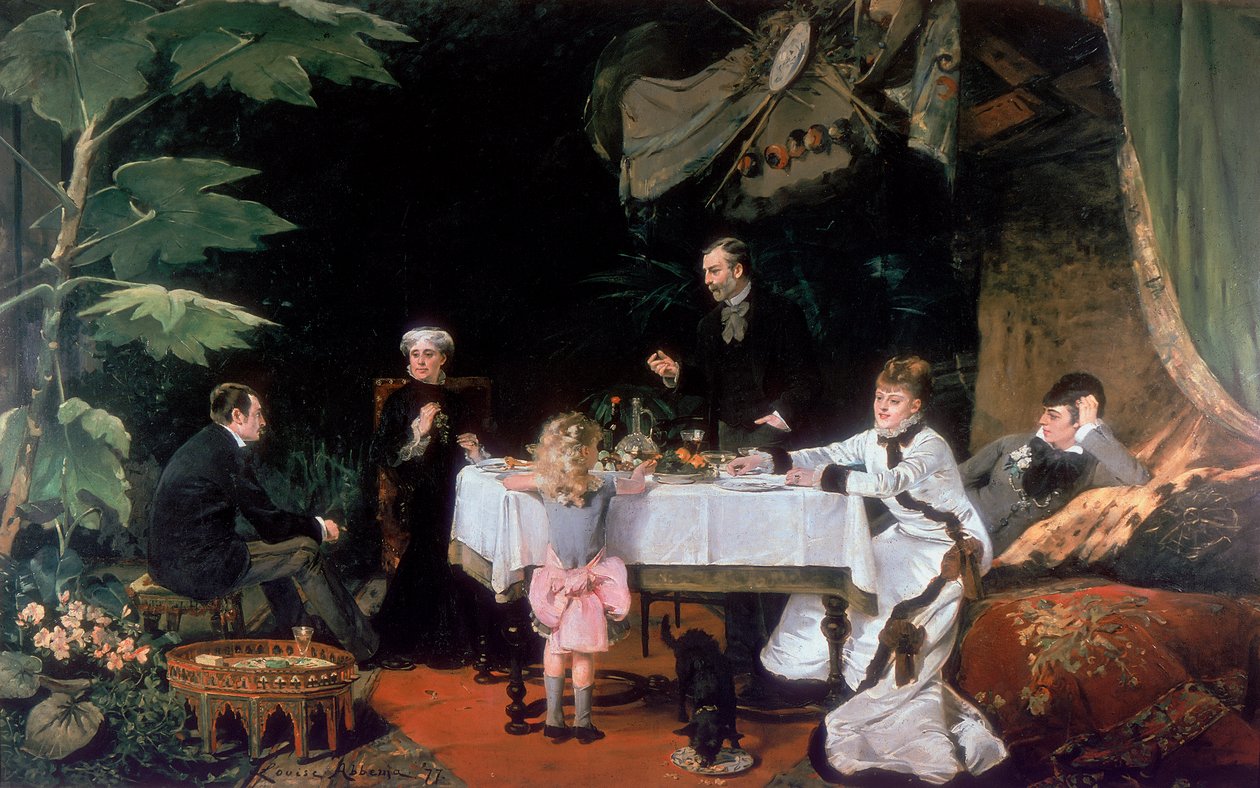 コンサバトリーでの昼食会、1877 作： ルイーズ・アベマ