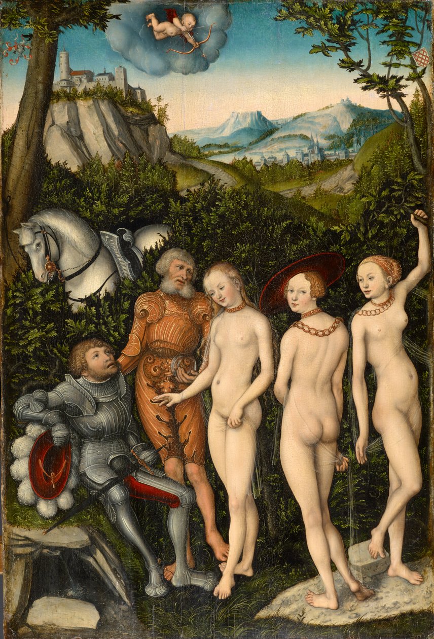パリの判決、1528年（木のミクストメディア） 作： ルーカス・クラナッハ・ザ・エルダー