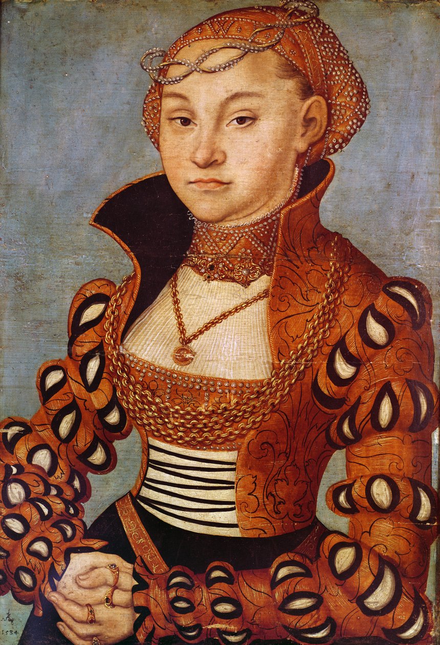 高貴なサクソン人女性の肖像画、1534年（木の上の油） 作： ルーカス・クラナッハ・ザ・エルダー