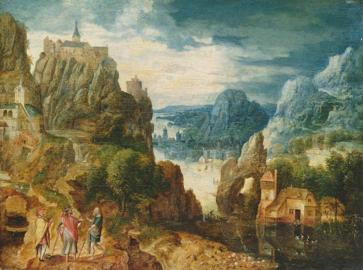 エマオへの道のある山岳風景、1597年 作： ルーカス・ファン・ヴァルケンボルヒ