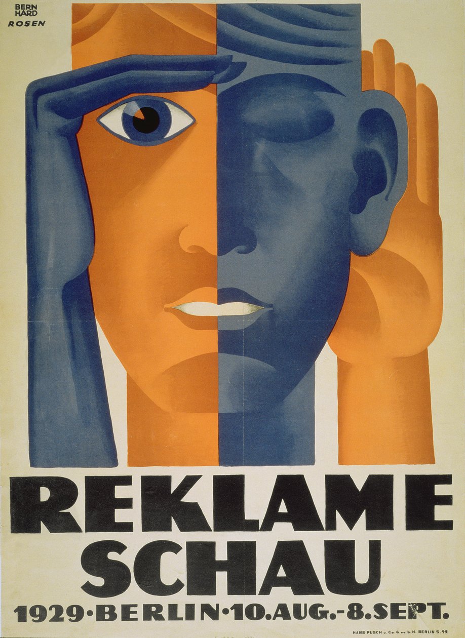 「Reklameschau」、ベルリン広告展のポスター、1929 作： ルシアンとローゼン、F。ベルンハルト