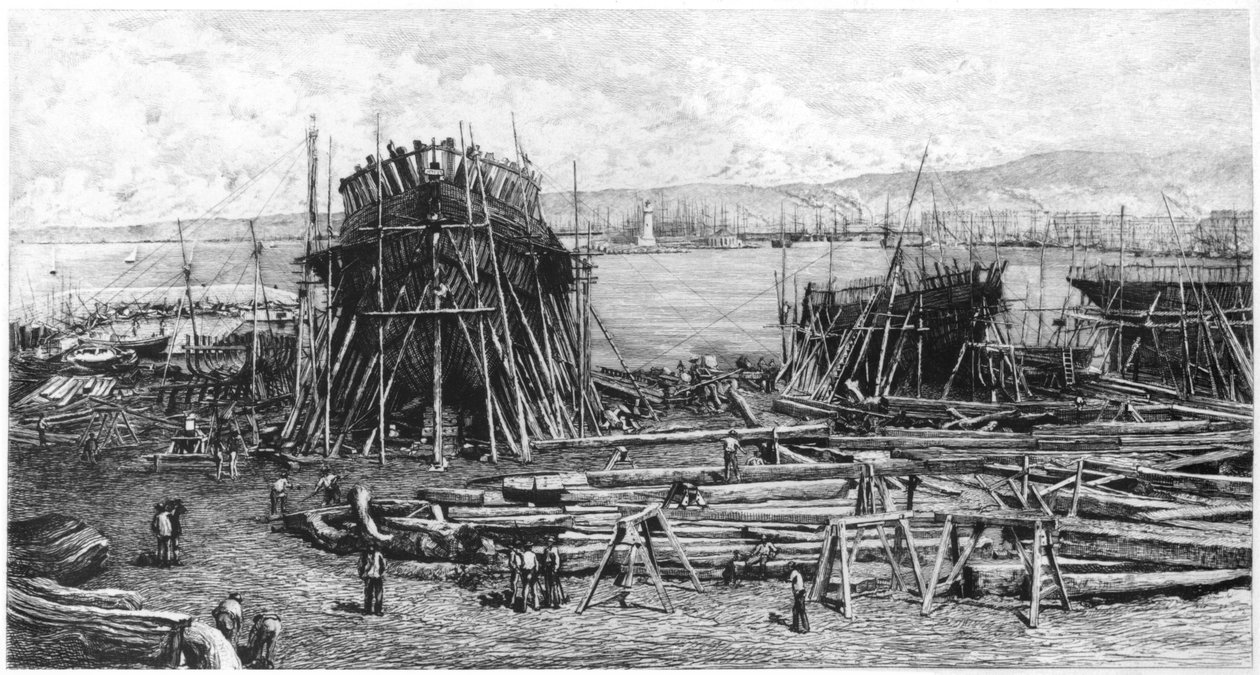 マルセイユのファロの造船所、1834年（bw写真） 作： ルシアン・マルセリン・ゴーティエ