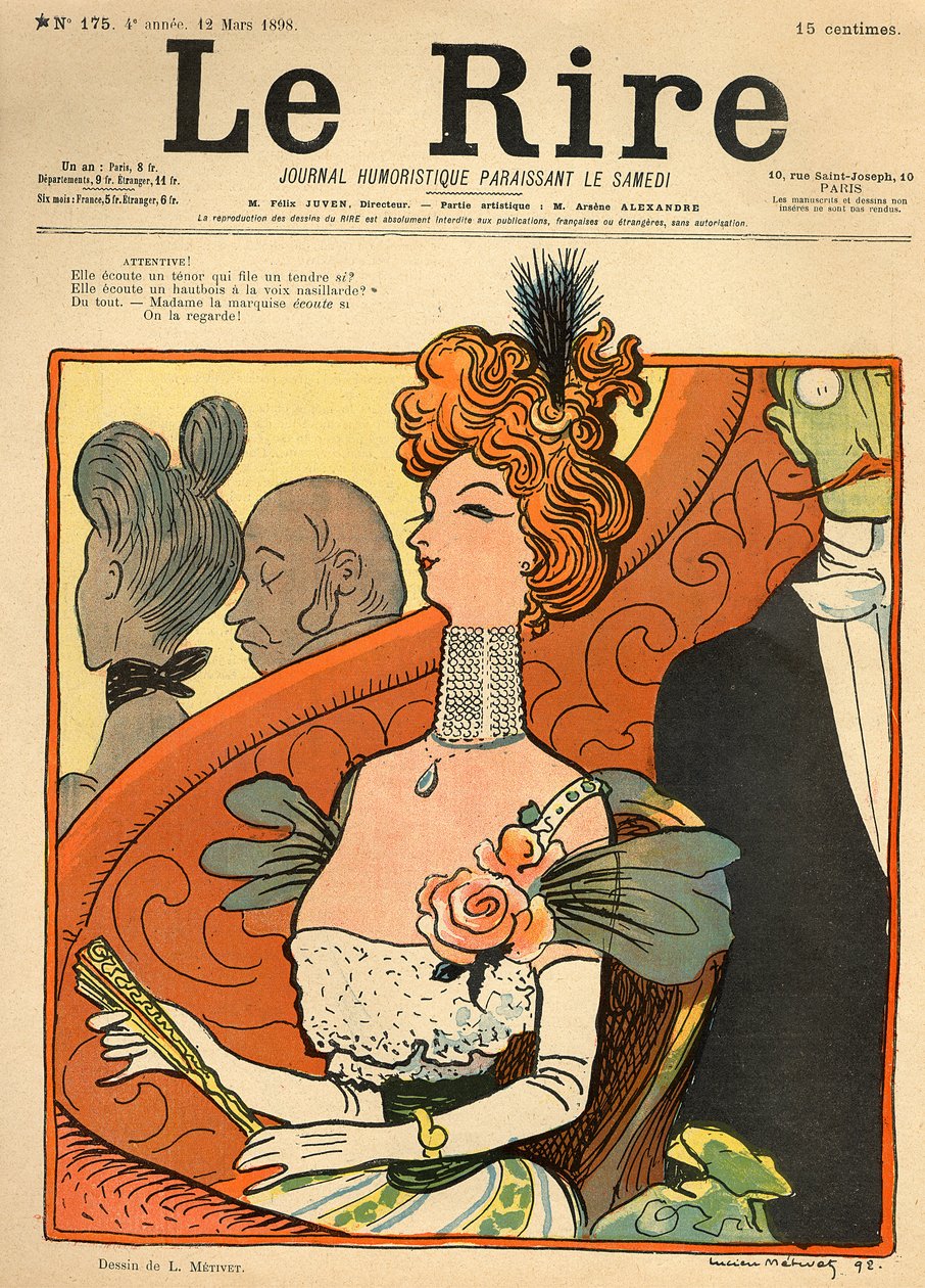1898年3月12日、「ルリール」の表紙からのフランスの侯爵の風刺画 作： ルシアン・メティブ