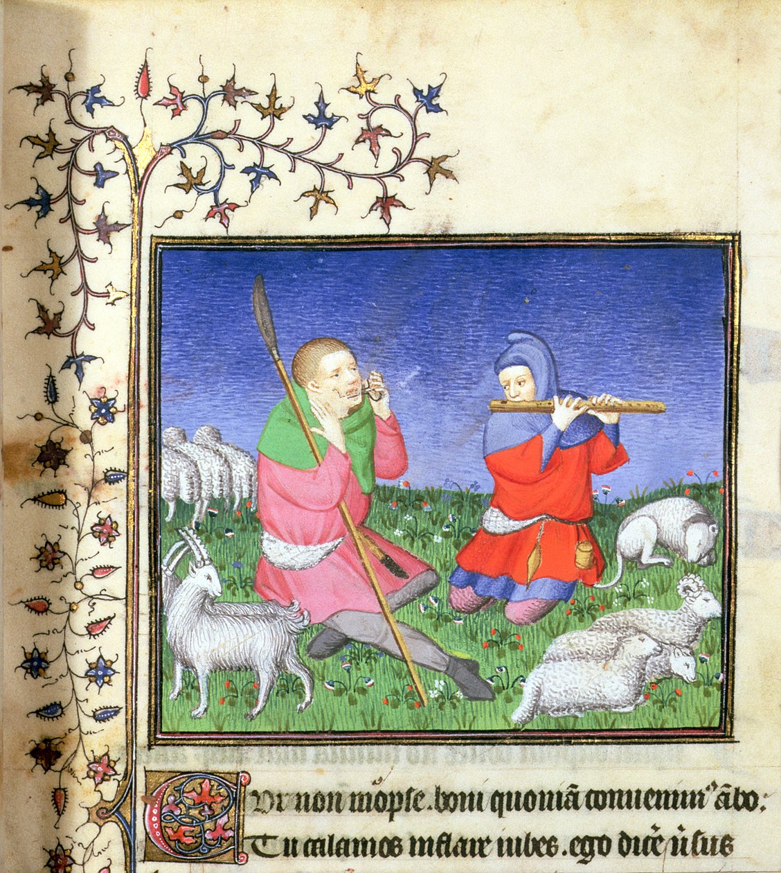 MS。 307、fol.20rイラストレーションto Eclogue 5、パリ、c.1410 作： ルコンマスター