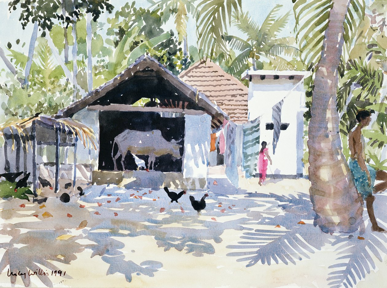 1991年、インドのケララ州の背水（紙にトイレ） 作： ルーシーウィリス