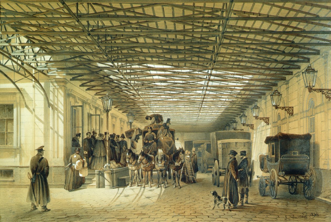サンクトペテルブルク駅からの駅馬車の出発、1848 作： ルイージ・プレマツィ