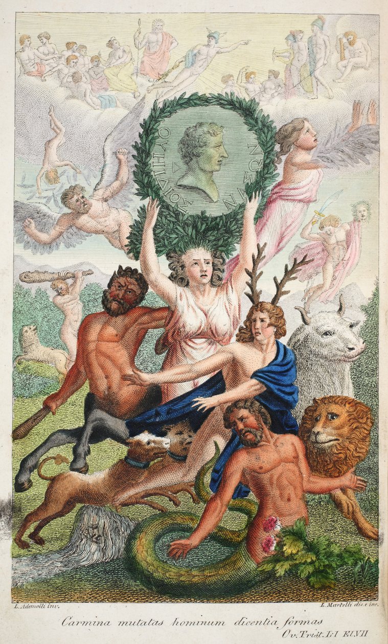 口絵、Ovid&39;s Metamorphosesのイラスト、フィレンツェ、1832年（手描きの彫刻） 作： ルイージアデモロ