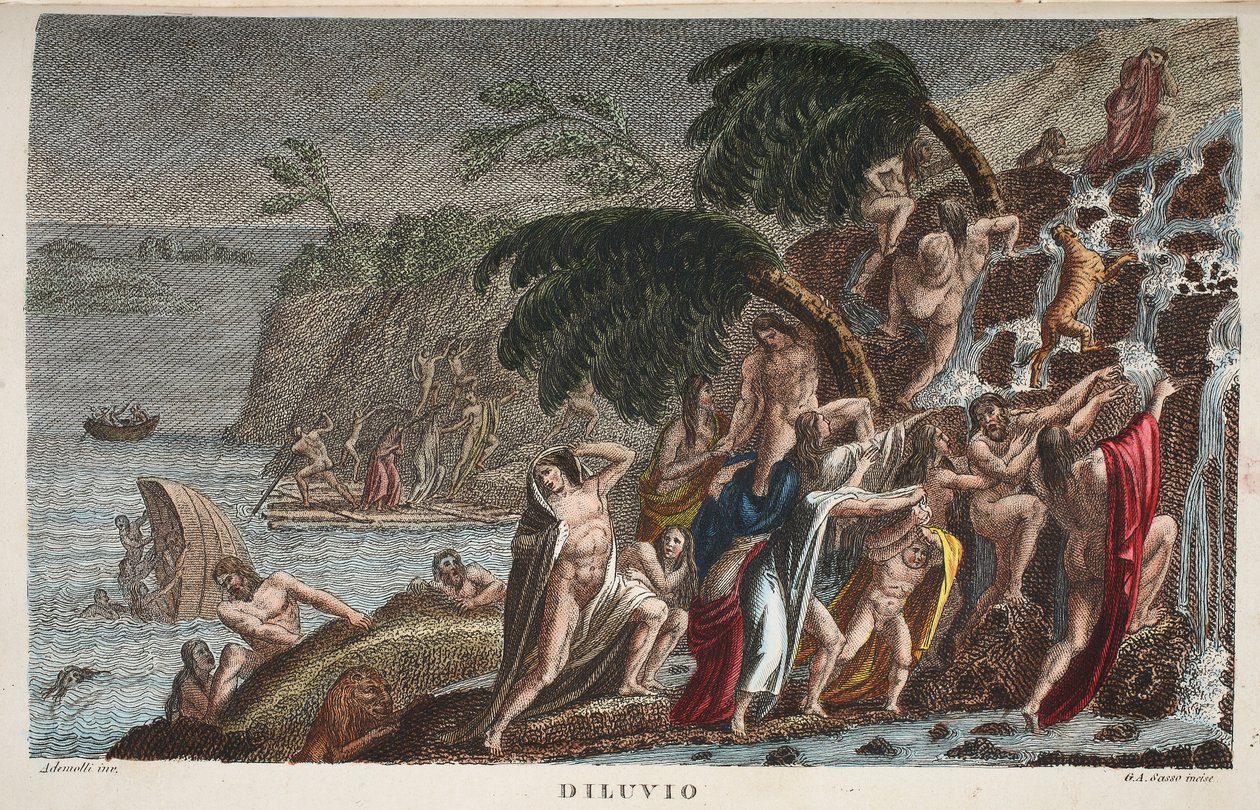 The Flood or Diluvio、Book I、illustration from Ovid&39;s Metamorphoses、Florence、1832（hand-colored engraving） 作： ルイージアデモロ