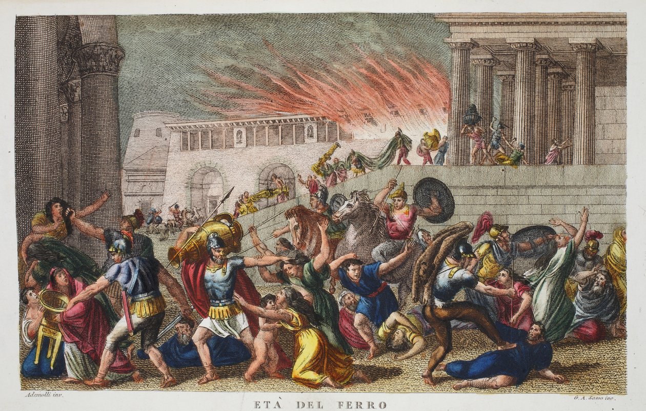 鉄器時代またはイータデルフェッロ、1832年のフィレンツェのOvid&39;s Metamorphosesのイラスト（手描きの彫刻） 作： ルイージアデモロ