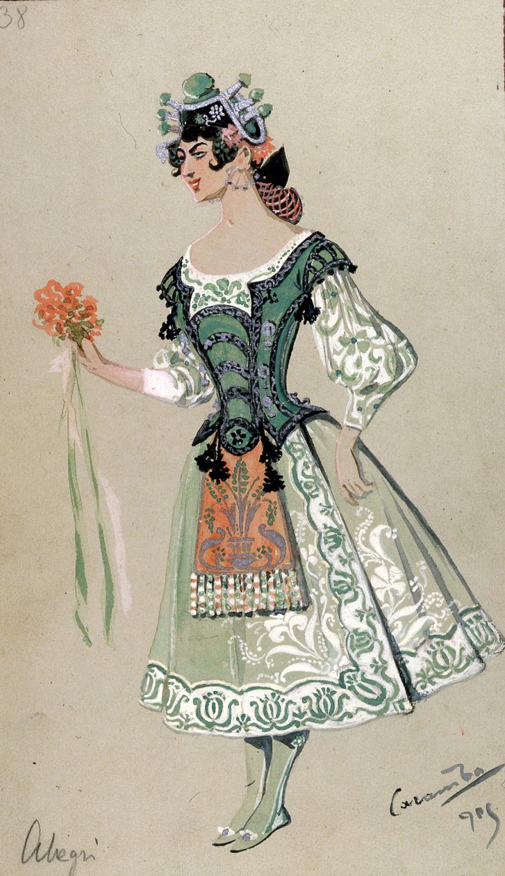 バルバリーナのコスチュームデザイン、ヴォルフガングアマデウスモーツァルト作「フィガロの結婚」、1905年 作： ルイージ・サペリ・カランバ