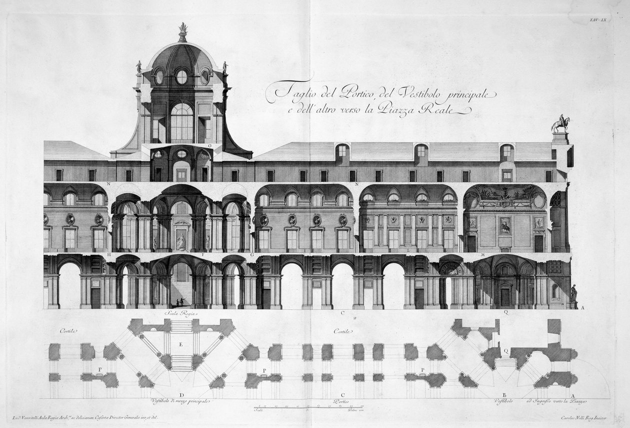 カセルタ王宮の設計、1756 作： ルイージ・ヴァンヴィテッリ