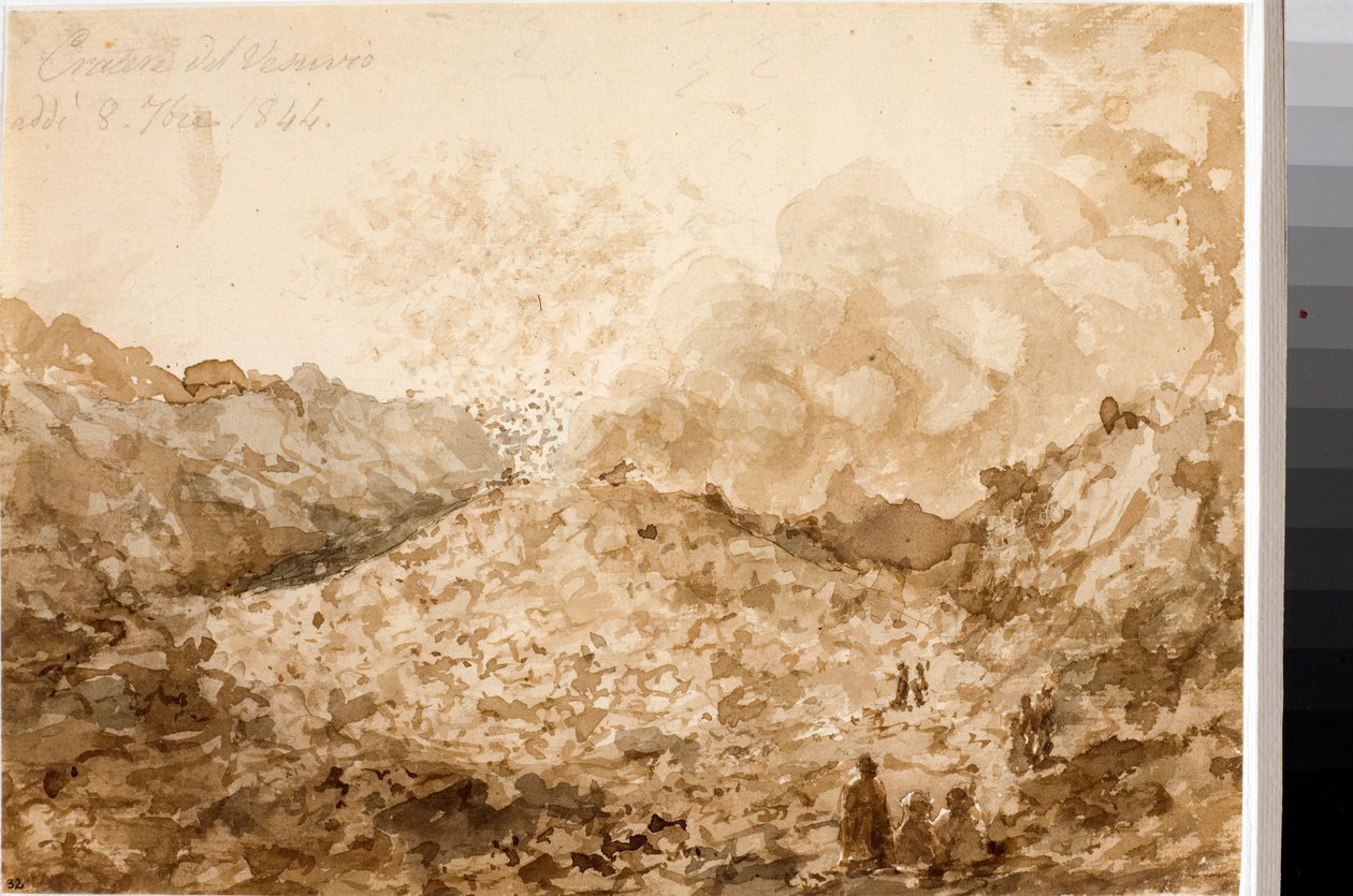 ナポリのヴェスヴィオ火山の噴火口（水彩画 作： ルイージ・ガリボ