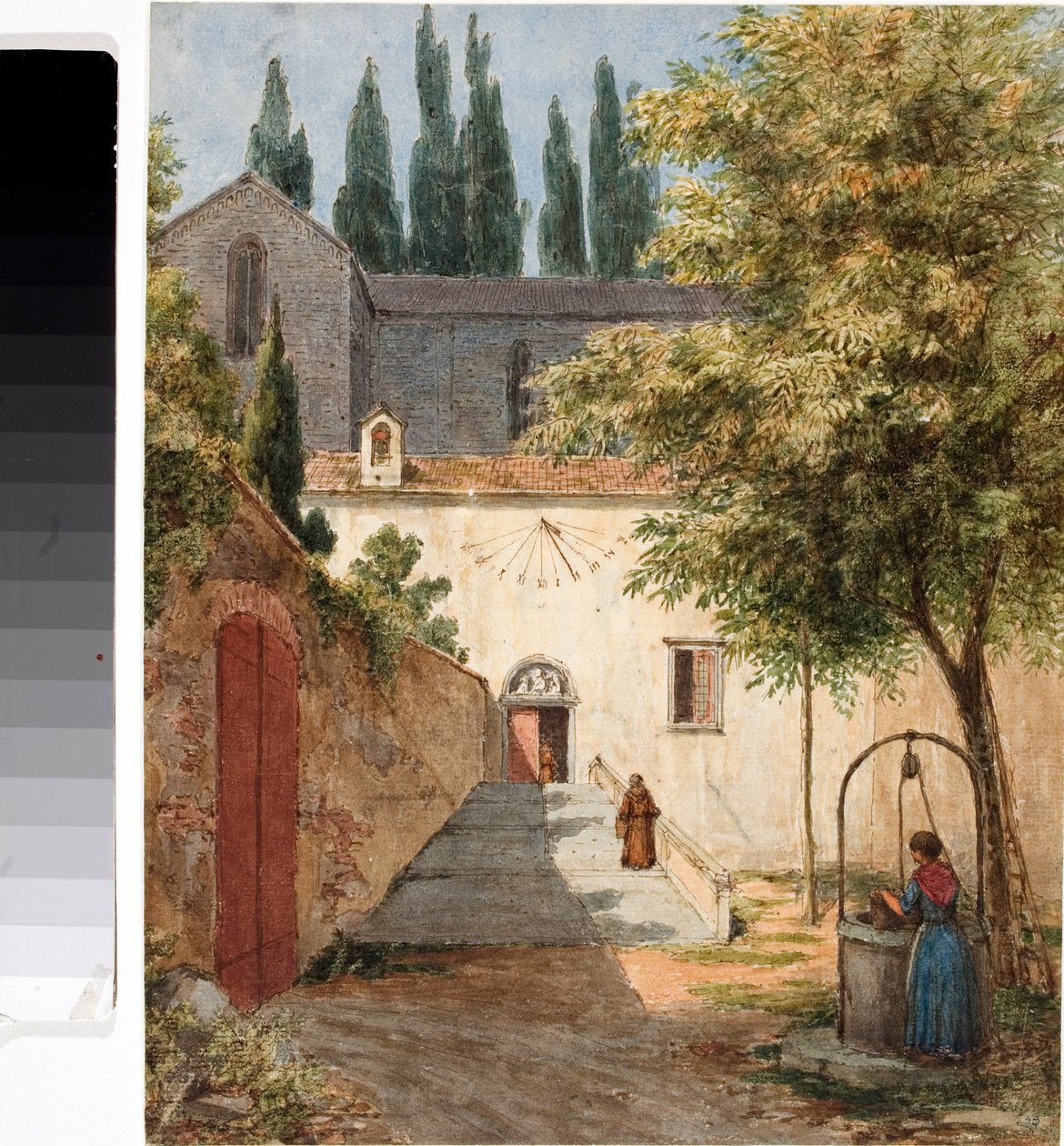 イタリア、フランシスコ会修道院（水彩画 作： ルイージ・ガリボ