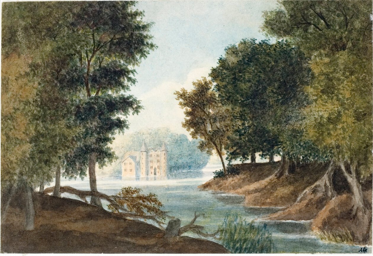 川と別荘のある風景（水彩画、1825年頃 作： ルイージ・ガリボ