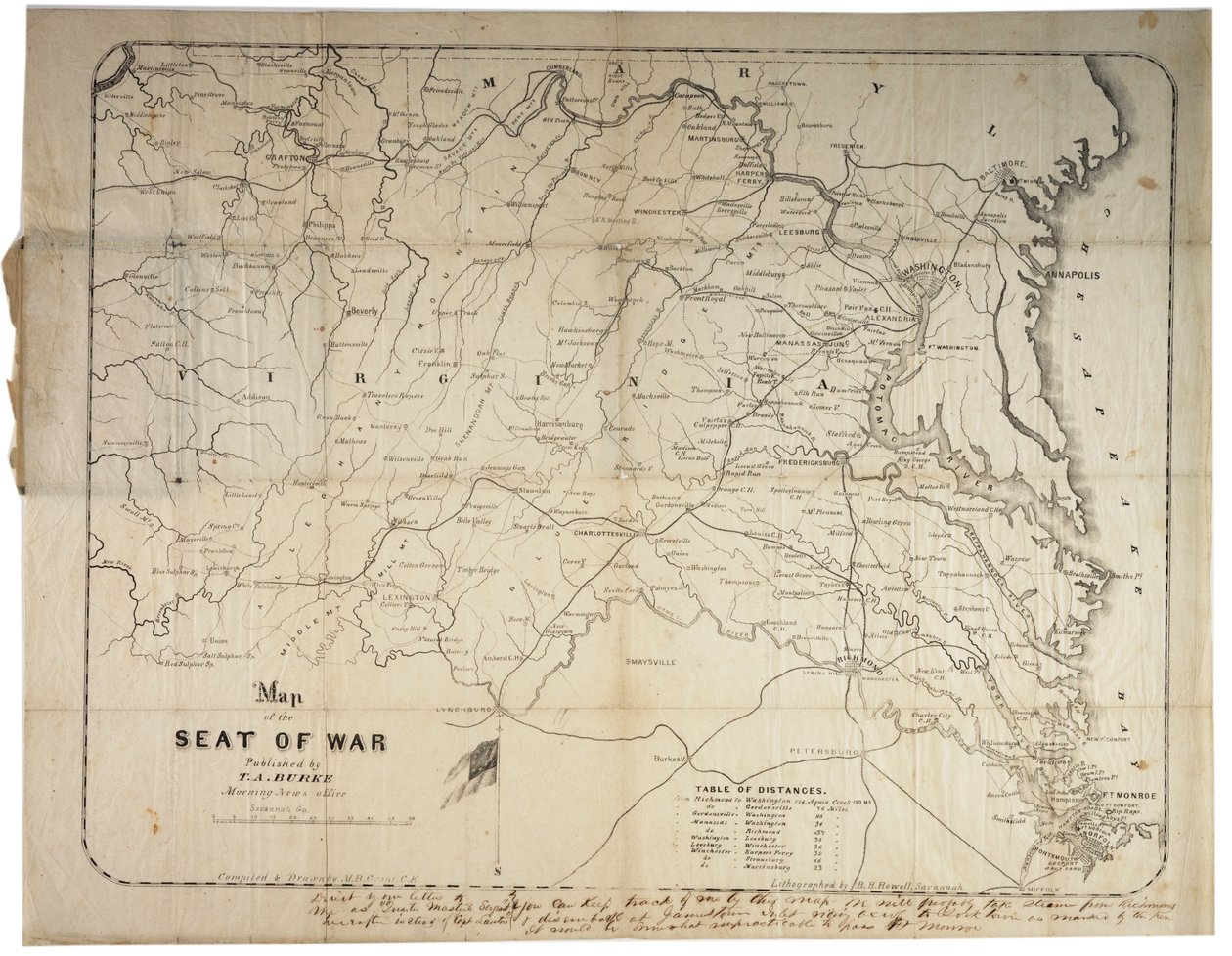 1861年にジョージア州サバンナで作られた戦争の席の地図 作： MBグラント