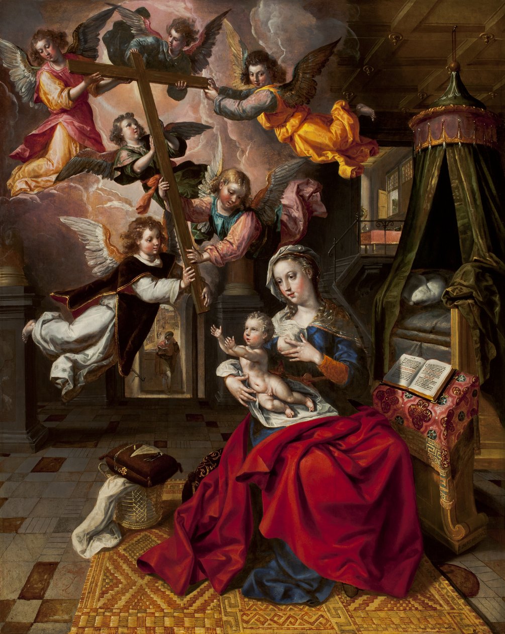 十字架を迎えるキリストの子供と聖母、1600年頃 作： Maarten de Vos
