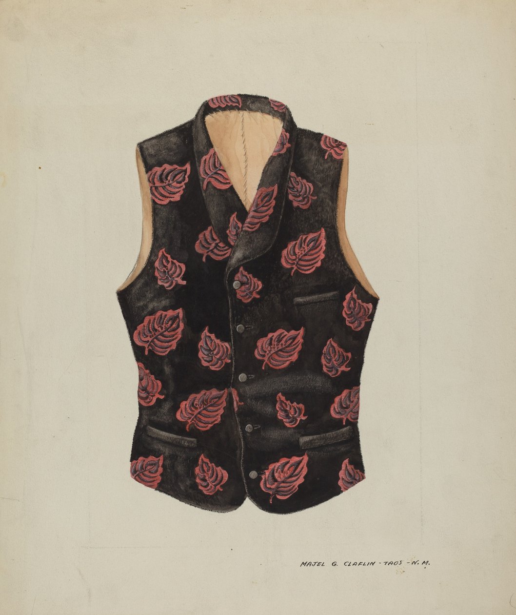 Embroidered Velvet Vest、1937年頃。 作： Majel G. Claflin