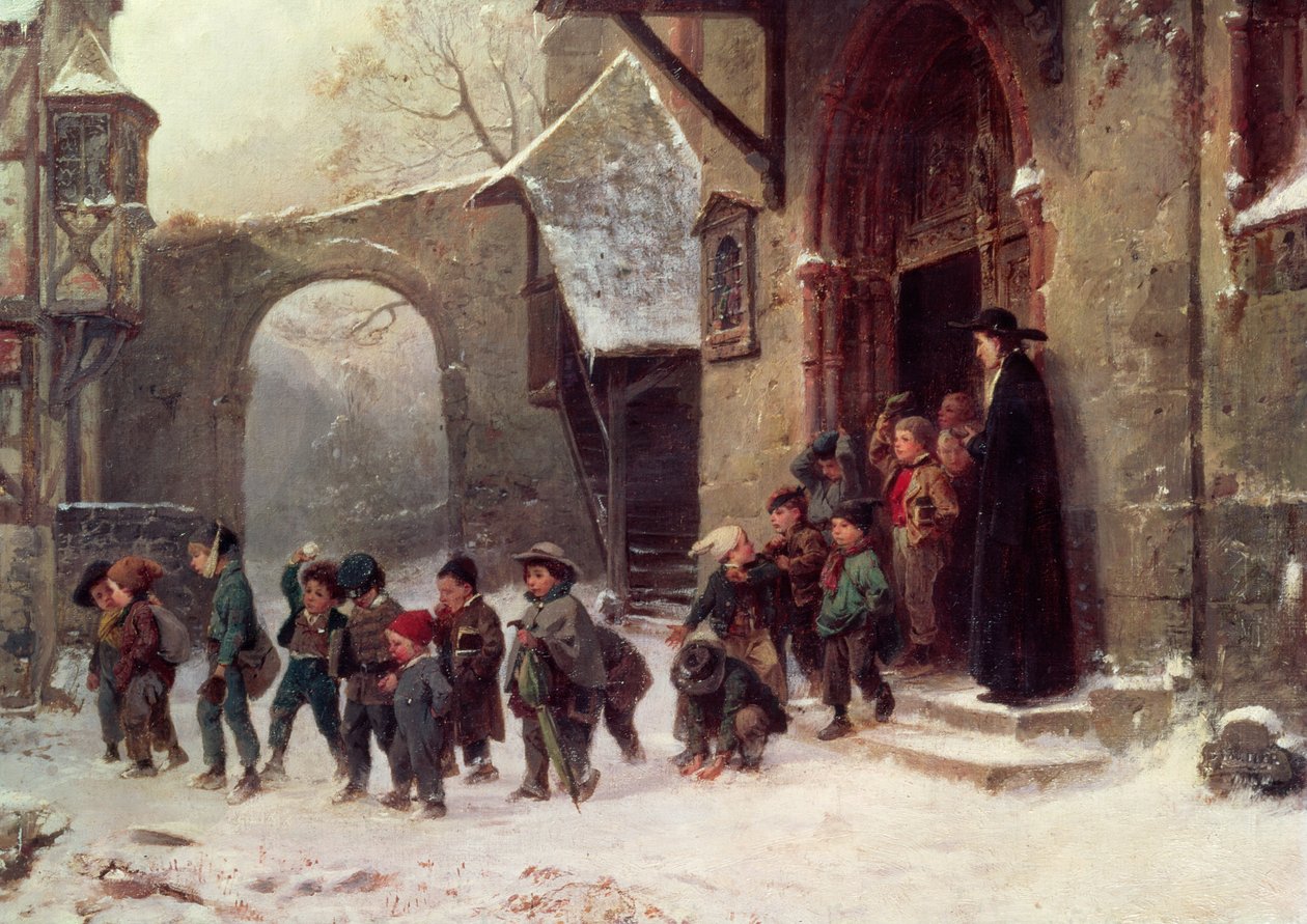 雪景色：学校を離れる子供たち、1853年 作： マーク・ルイス・ベンジャミン・ヴォーティエ