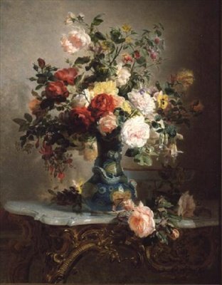 バラとその他の花の花瓶 作： マーク・ローラン・ブルーヤス