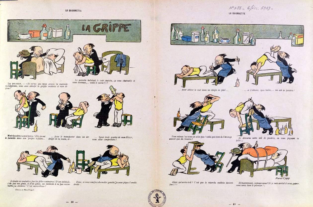 1919年2月6日、「ラバイオネット」からのスペイン風邪 作： マルセル・アマブルOLキャピ