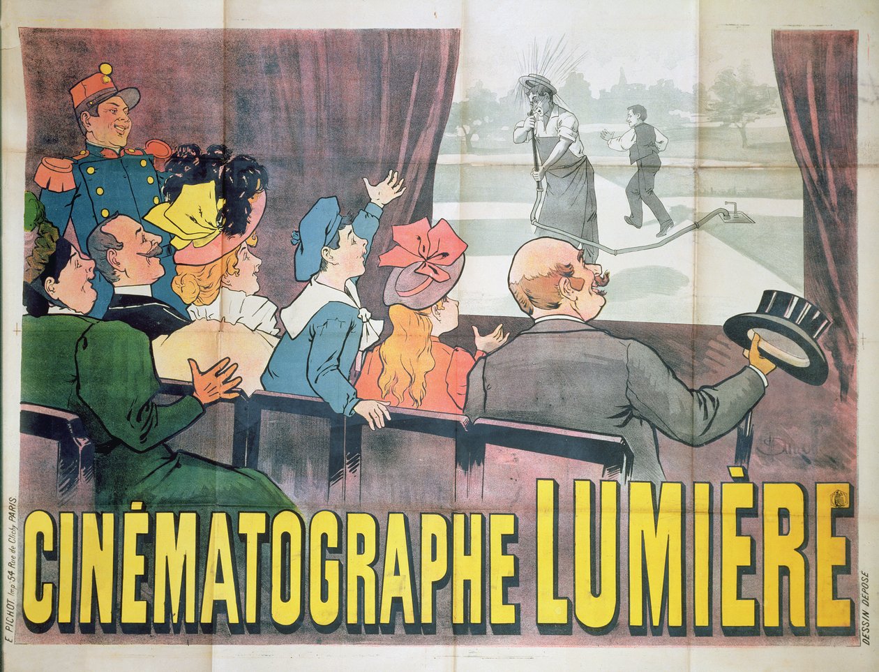 「The Waterer Watered」、Cinematographe Lumiereの広告ポスター、1896年 作： マルセリン・オーゾレ
