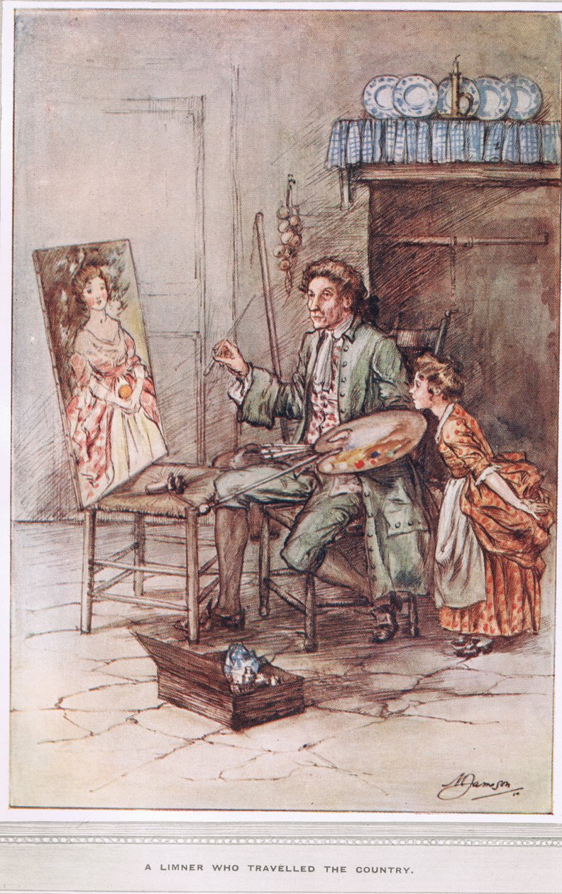 1910年頃、オリバーゴールドスミスの「ウェイクフィールドの牧師」のイラストで国を旅したリムナー 作： マーガレット・ジェイムソン