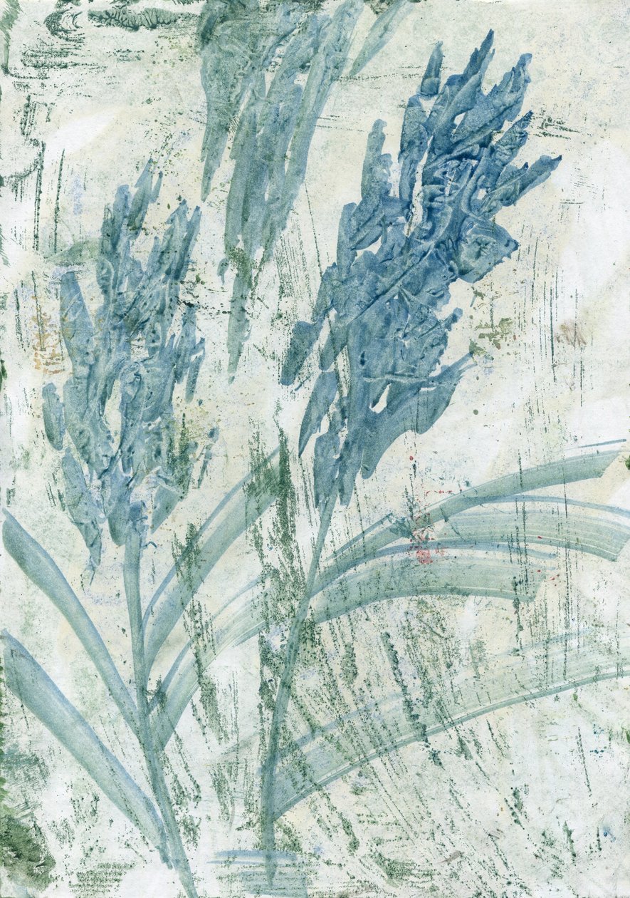 水色の花、2022年（油彩、紙） 作： マリーナ・ファルコ