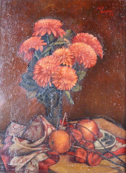 菊の花のある静物画 作： マーク・ガートラー