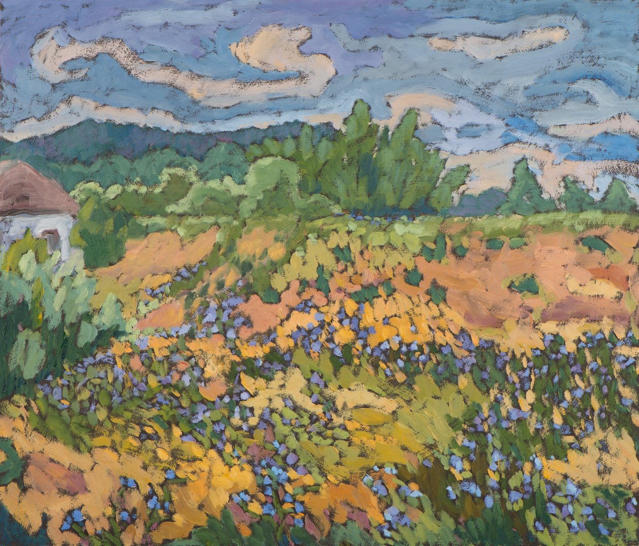 ダイクバンクの野生の花（2012）60 * 70 cm、船内油 作： マルタ・マルトンフィ・ベンケ
