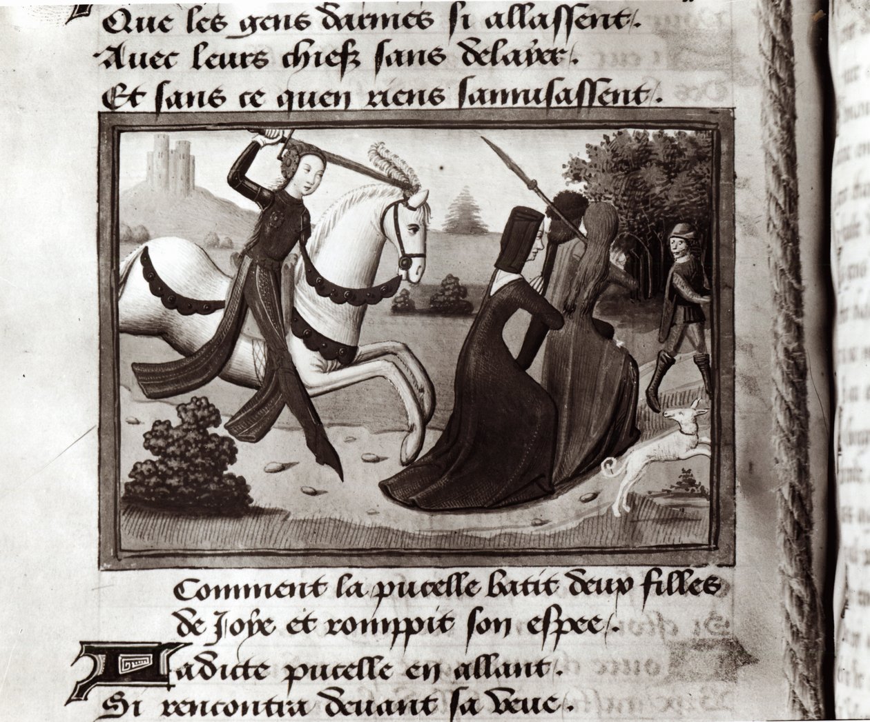 Fr 5054 Joan of Arc（1412-31）がチャールズ7世のVigilsから、c.1484の軍キャンプから売春婦を運転した 作： パリの武道