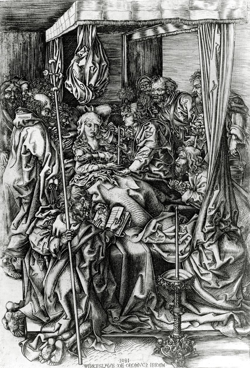 処女の死、ウェンツェルフォンオルムッツ著、1481年 作： マーティン・ショーンガウアー