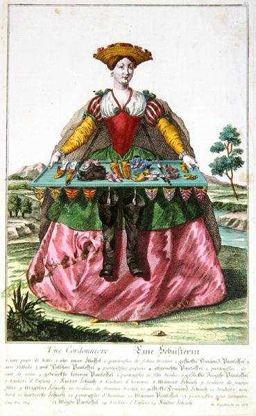 A Shoemaker, c.1735 (color engraving) 作： マーティン・エンゲルブレヒト