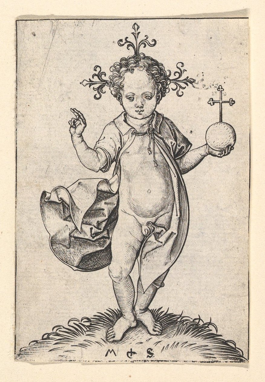 オーブを持つキリストの子供、1469年-1482年。 作： マーティン・ショーンガウアー