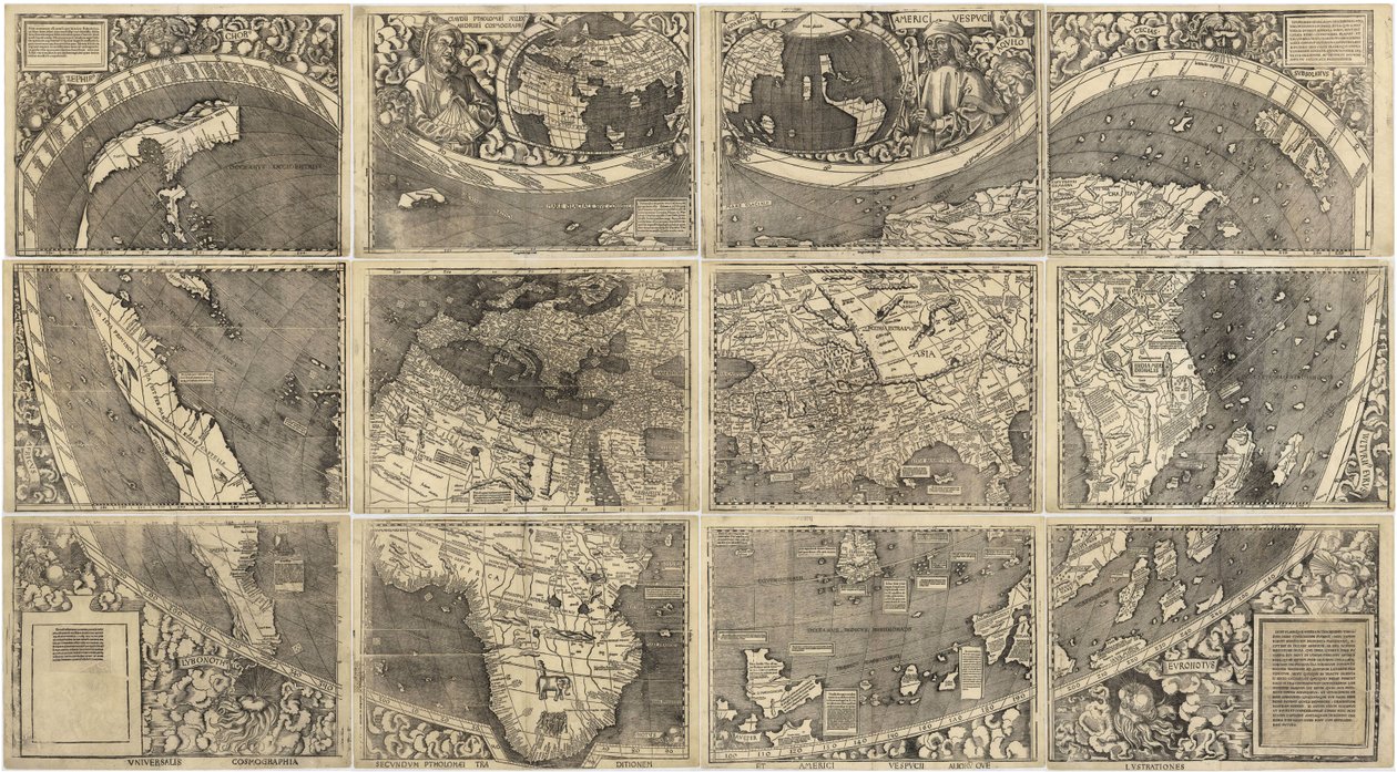世界地図Universalis Cosmographia、1507 作： マーティン・ヴァルトゼーミュラー