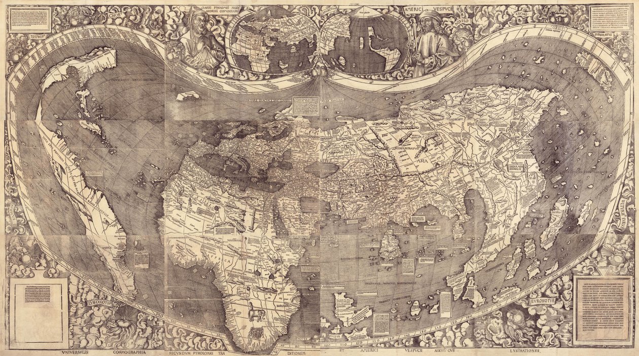 世界地図Universalis Cosmographia、1507 作： マーティン・ヴァルトゼーミュラー