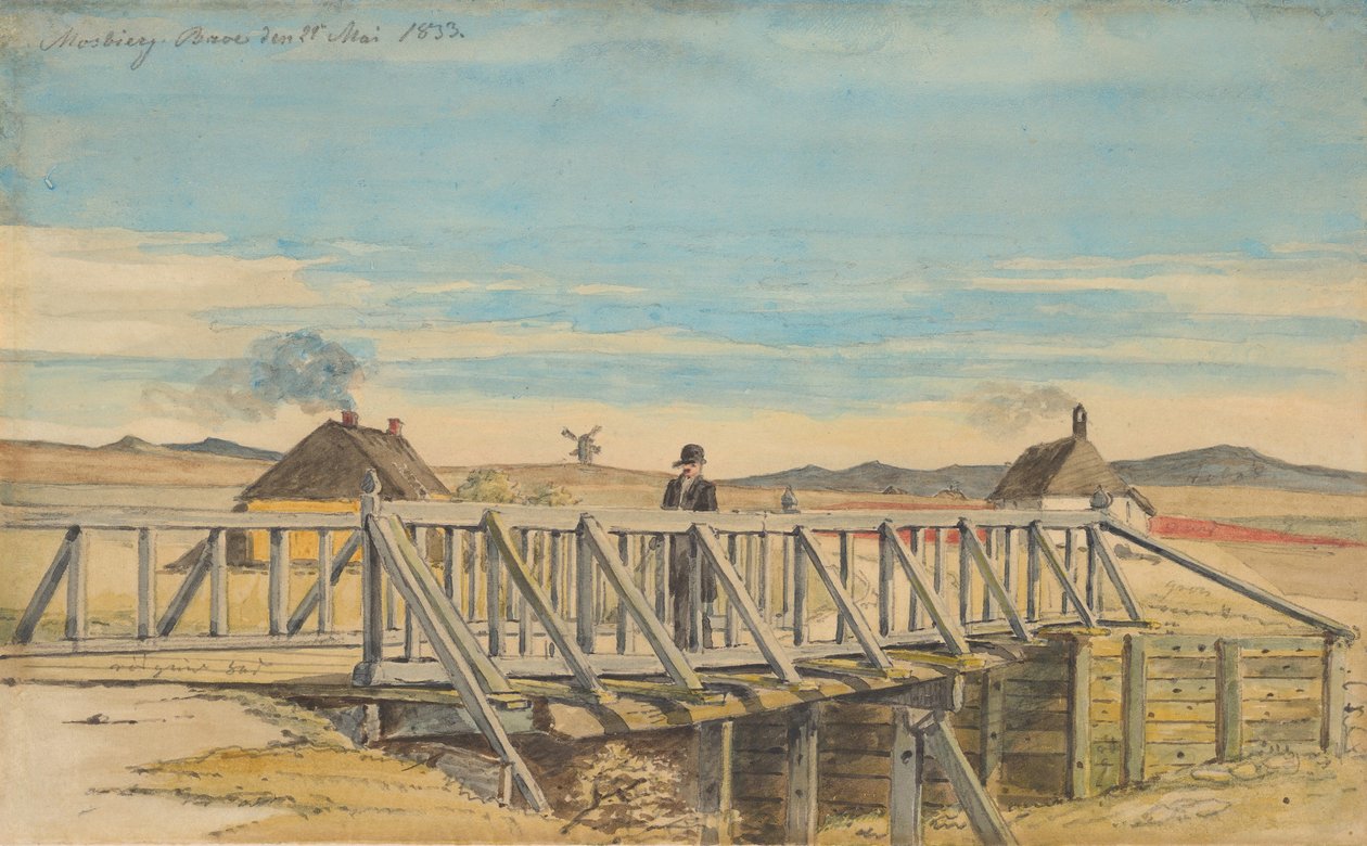 Mosbjerg近くの橋のある風景、1833年。 作： マルティヌス・ロビエ