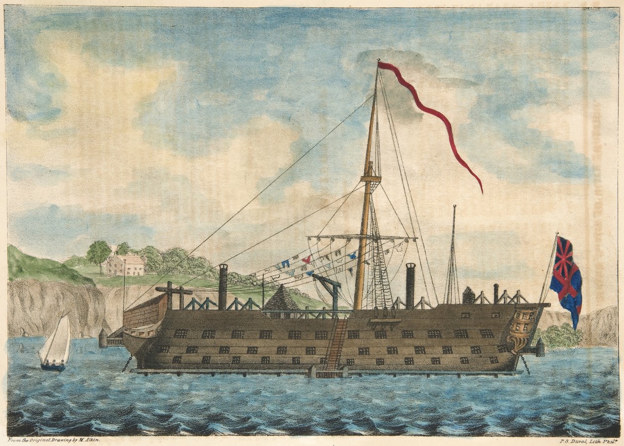 ダートマス沖の刑務所船サラトガ、パブ。 1840（手描きの彫刻） 作： アルケンの後のマーティン