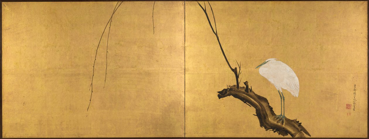 柳の枝にいる鷺 作： 丸山応挙