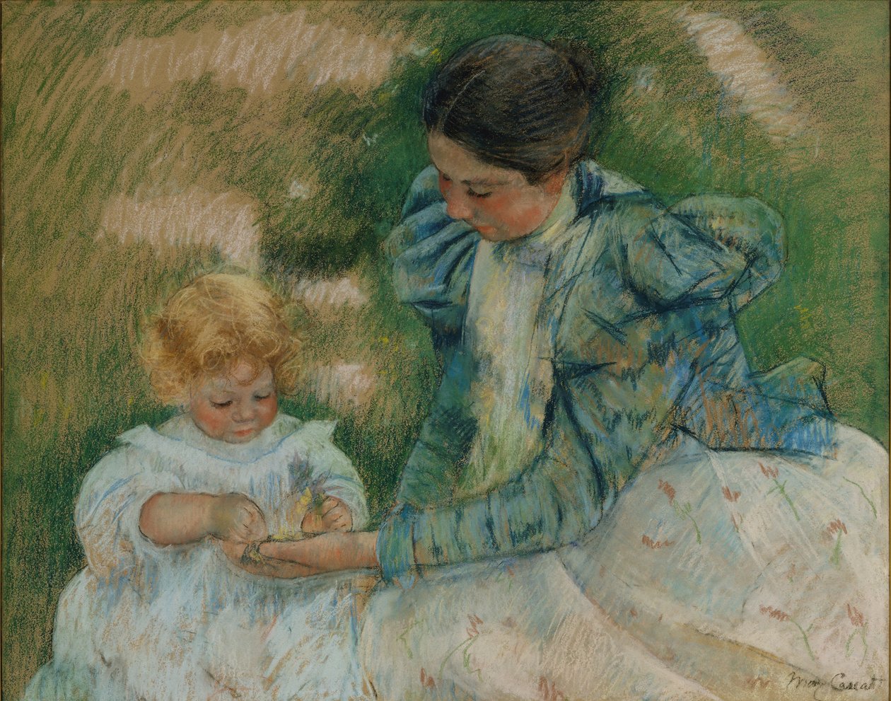 子供と遊ぶ母、1897年頃 作： メアリー・カサット