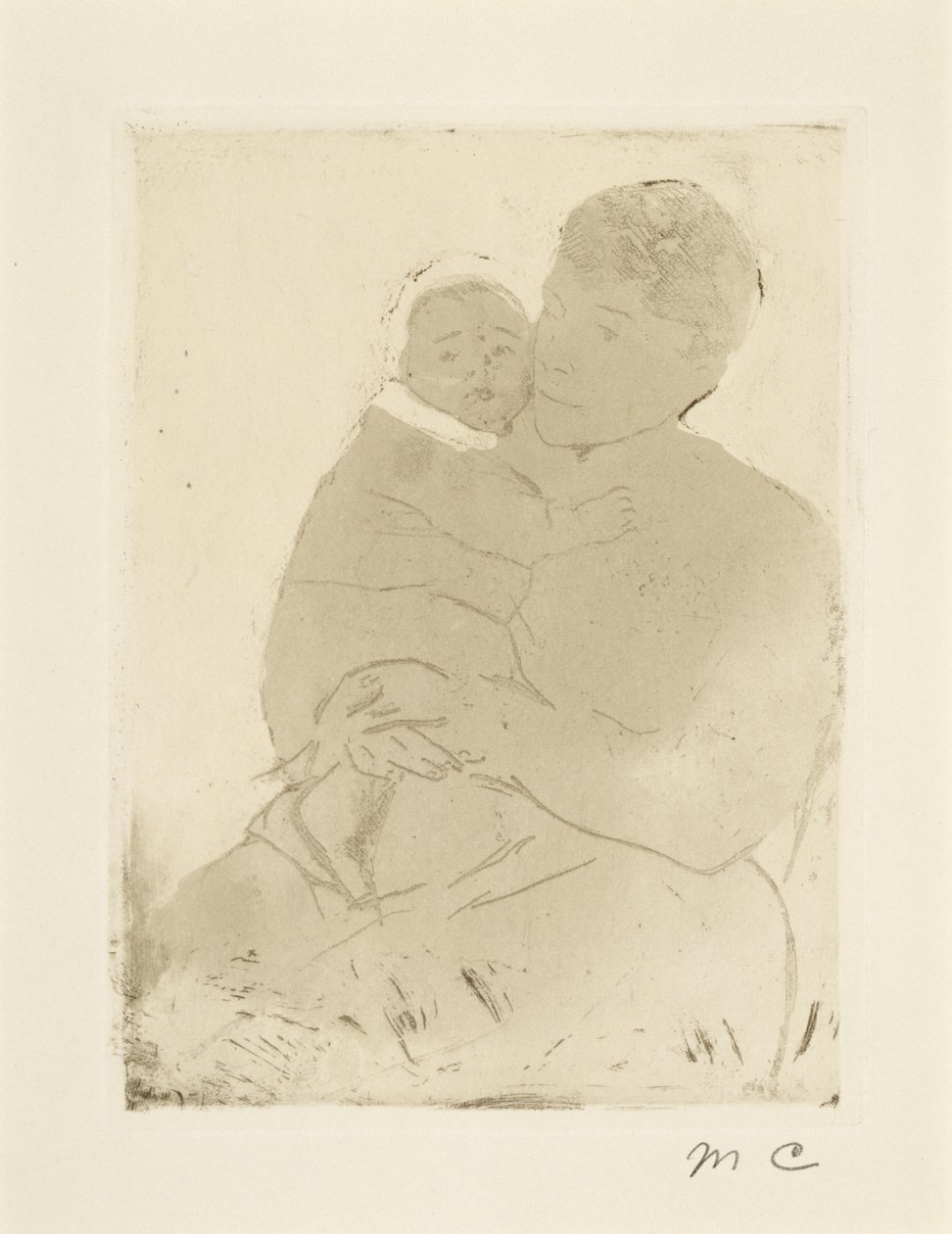 ナースとベイビービル（No. 1）、c.1889-90（柔らかい紙のエッチングと織り紙のアクアチント） 作： メアリー・カサット